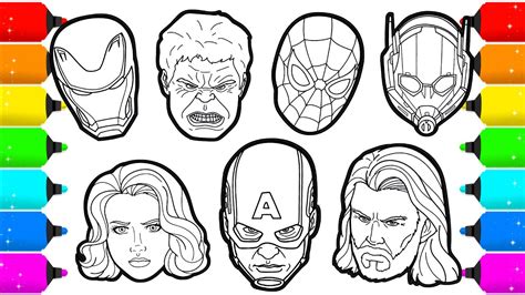 avengers members superheroes faces drawing  coloring youtube