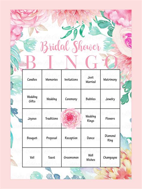 bridal bingo games  printables printable templates