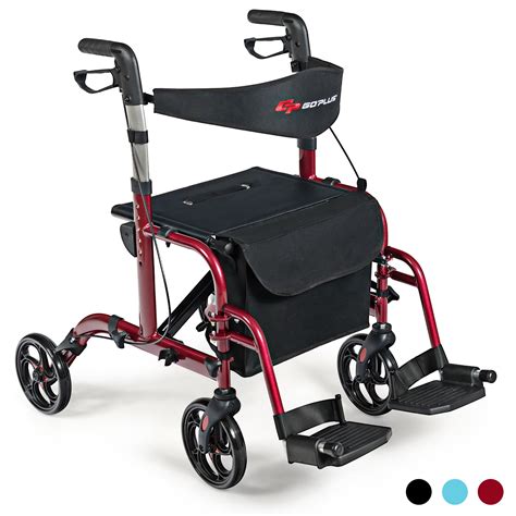 goplus folding medical rollator walker aluminum transport chair adjustable handle red walmartcom