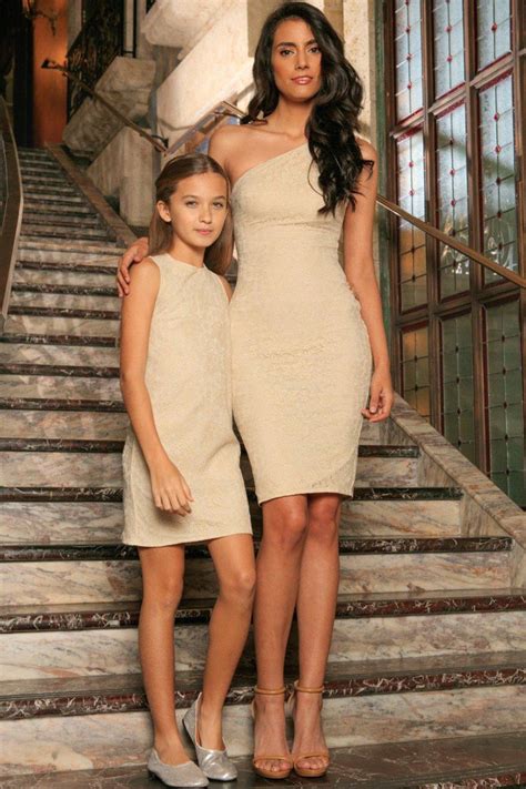 beige stretchy lace sleeveless cocktail party mother daughter dress