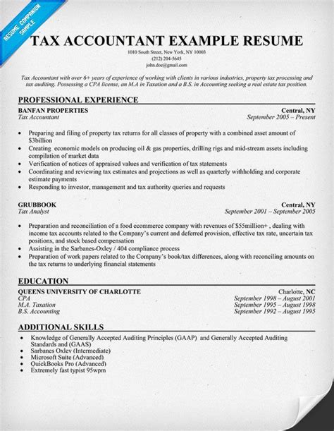 tax accountant resume sample resume samples   industries