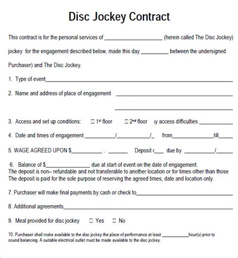 dj contract  printable documents