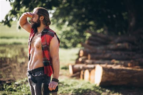 Free Photo Man Lumberjack In Forest