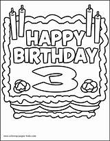 Birthday Coloring Pages Color Cake Printable Kids 3rd Holiday Season Happy Old Year Sheets Three Birthdays Sheet Book Years Fingers sketch template