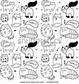 Doodle Cats Cute Pattern Seamless Cat Doodles Vector Stock Drawings Drawing Shutterstock Coloring Line Visit Kitty Bullet Journal Search sketch template