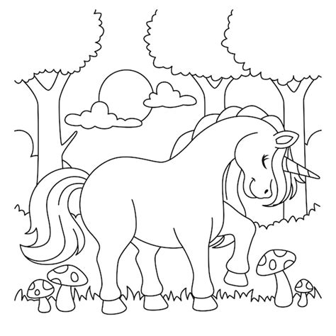 premium vector unicorn   forest coloring page  kids