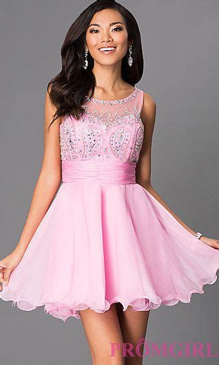 fit  flare sleeveless homecoming dress   promgirlcom pink prom dresses short short
