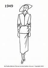 Fashion 1949 Silhouettes 1940 1940s Suit Drawings History Silhouette Suits Line Era Drawing Dress Costume 1950 Ladies Women Illustrations Costumes sketch template