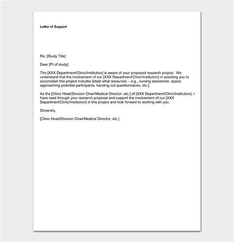 letter  support templates  examples word