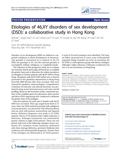 Pdf Etiologies Of 46 Xy Disorders Of Sex Development Dsd A