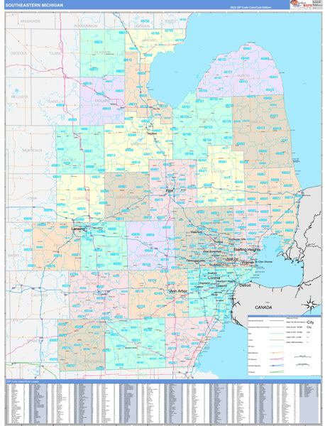 michigan south eastern wall map color cast style  marketmaps mapsales