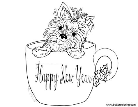 yorkie coloring pages happy  year  printable coloring pages