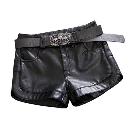 fleece faux leather women shorts black sexy  match slim