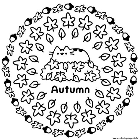 pusheen autumn coloring page printable