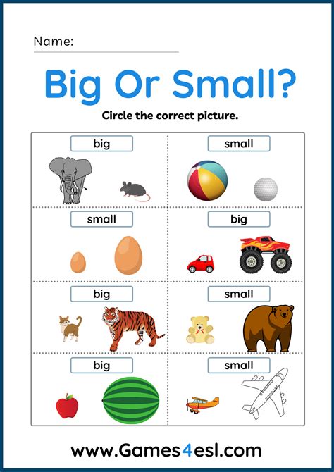 big  small worksheets kids worksheets preschool english activities  kids learning