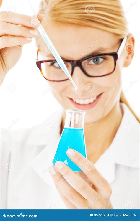 scientist mixing chemical  beaker stock photo image  experiment glassware