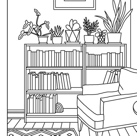 bookshelf coloring page botanical printable coloring page  etsy
