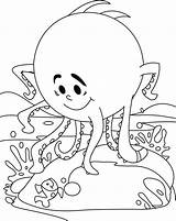 Octopus Coloring Fish Cute Dance sketch template