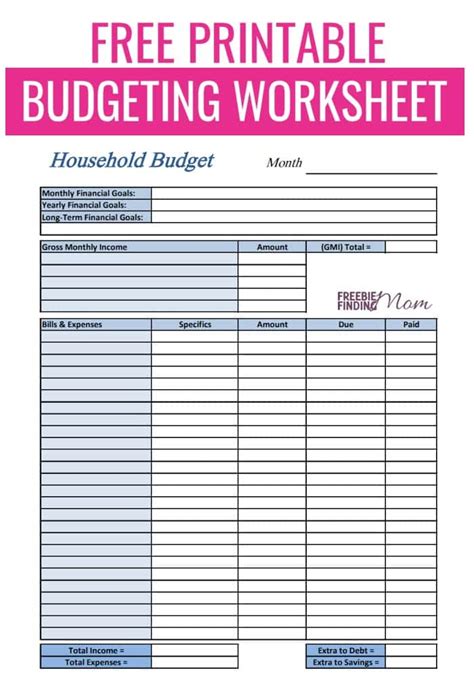 monthly budget worksheet printable  template business psd excel