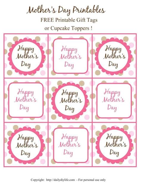 mothers day  printable gift tags  cupcake toppers