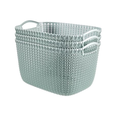 curver  qt knit rectangular resin large storage basket set  misty blue  piece
