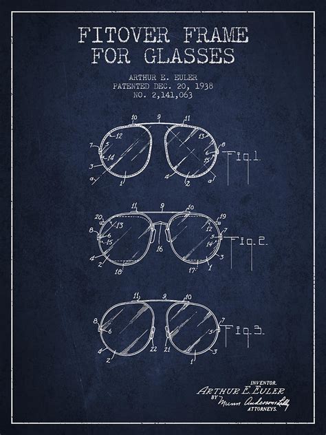 Frame For Glasses Patent From 1938 Navy Blue Digital Art