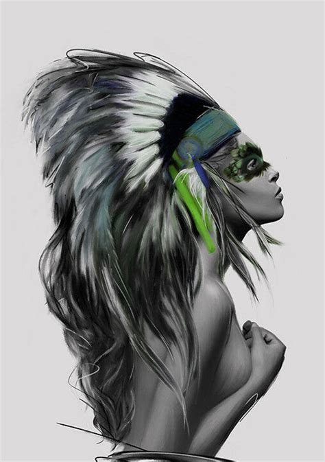 Girl Native American Indian Headdress Art Quality Canvas