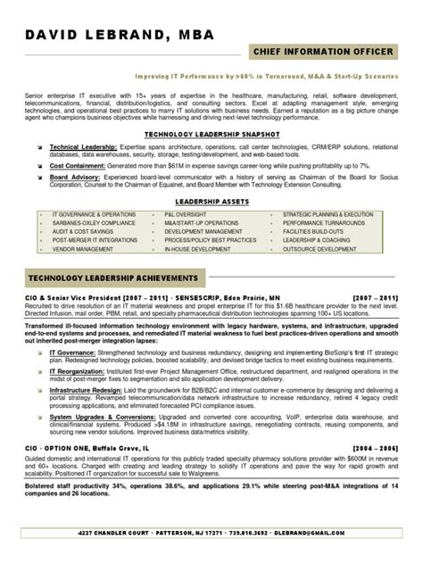 cio resume sample chief information officer data center