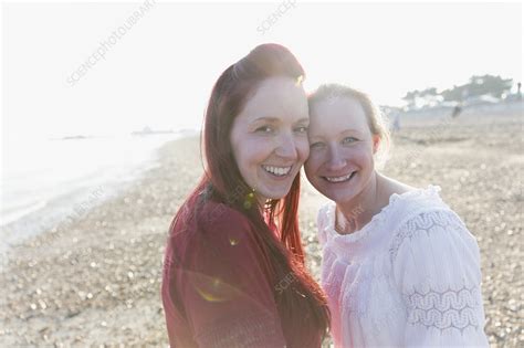 Portrait Lesbian Couple On Beach Stock Image F023 0067 Science
