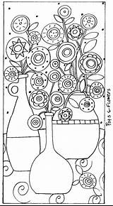 Rug Hook Paper Folk Karla Pots Gerard Abstract Flowers Pattern Ebay Patterns sketch template