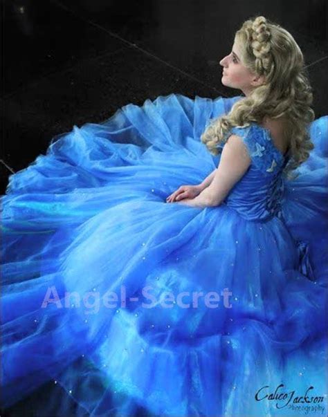 P143 Movies Cosplay Costume Cinderella 2015 Ella Blue Dress Princess