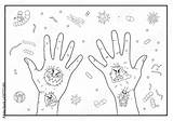 Coloring Germs Hands Drawing Outline Coronavirus Prevention Viruses Stock sketch template