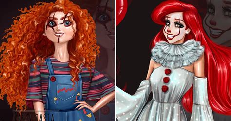 artist reimagines disney princesses as horror movie
