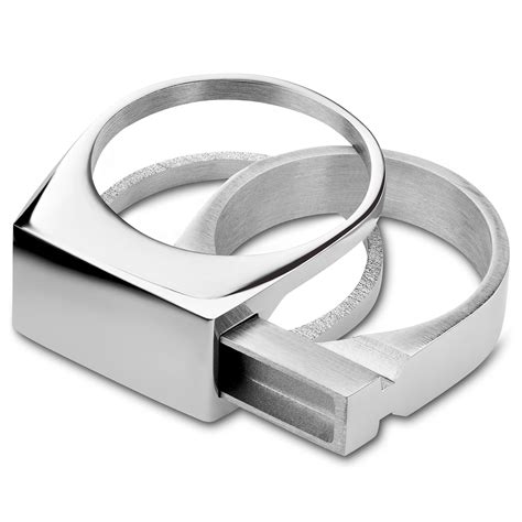 stainless steel secret compartment signet ring  stock waykins