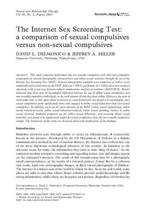 pdf the internet sex screening test a comparison of sexual