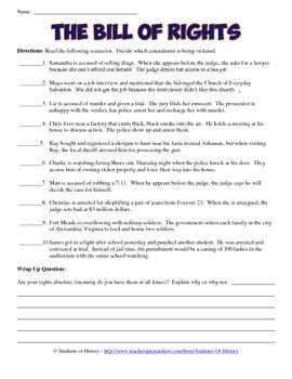 bill  rights scenarios analysis worksheet  students  history