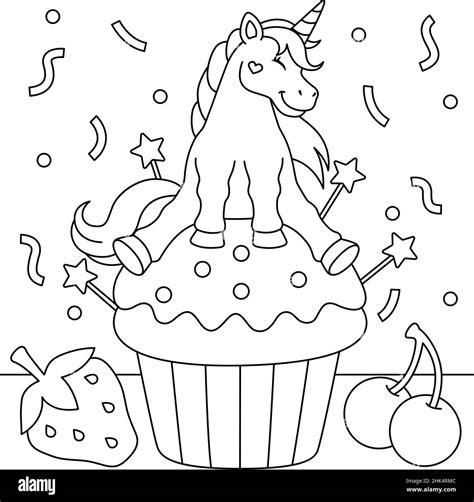 unicorn sitting   cupcake coloring page stock vector image art alamy