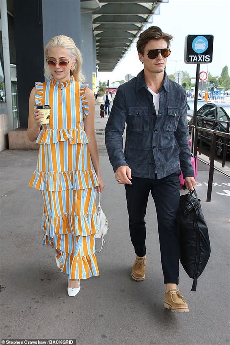 pixie lott and fiancé oliver cheshire arrive at nice