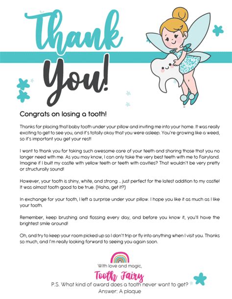 tooth fairy letters printable