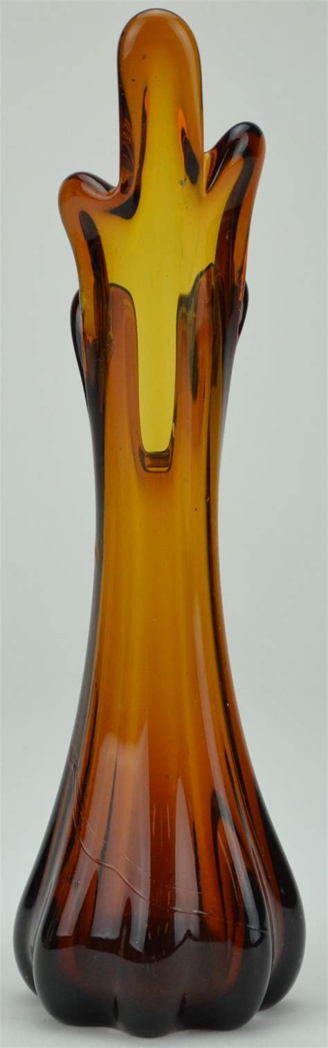 Amber Art Glass Stretch Asymmetrical Vase 11 Tall