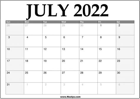 july calendar printable   noolyocom