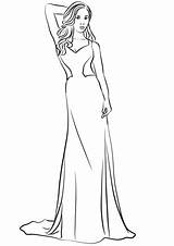 Coloring Dress Prom Pages Long Drawing Printable Neck Fashion Sketch sketch template