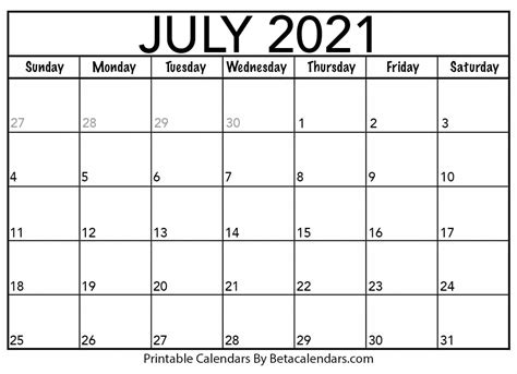 printable july  calendar
