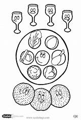 Passover Coloring Seder Plate Pesach Pages Drawing Printable Print Kids Printables Wine Jewish Matzah Cups Four Sheets Worksheets Pesaj Festivals sketch template