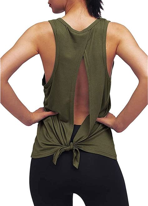 women workout tank top open back sleeveless casual loose running yoga