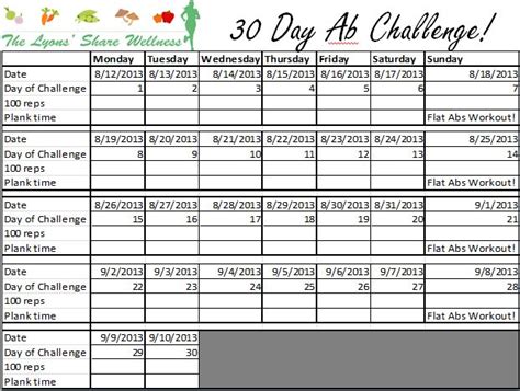 30 Day Ab Challenge With The Lyons Share Wellness