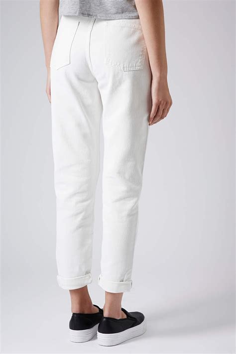 lyst topshop moto white ripped mom jeans in white