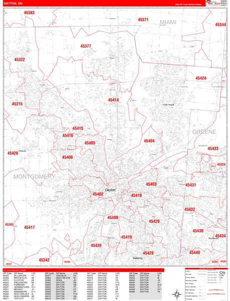 Dayton Ohio Zip Code Wall Map Red Line Style By Marketmaps Mapsales