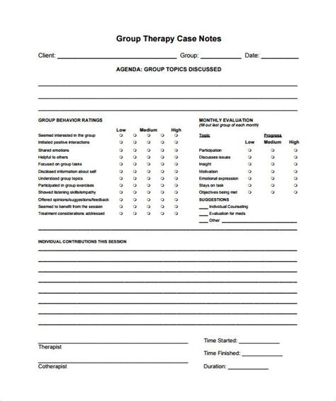 group therapy case notes  template   treatment plan