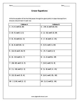 writing equations  lines   points pair share worksheet tpt